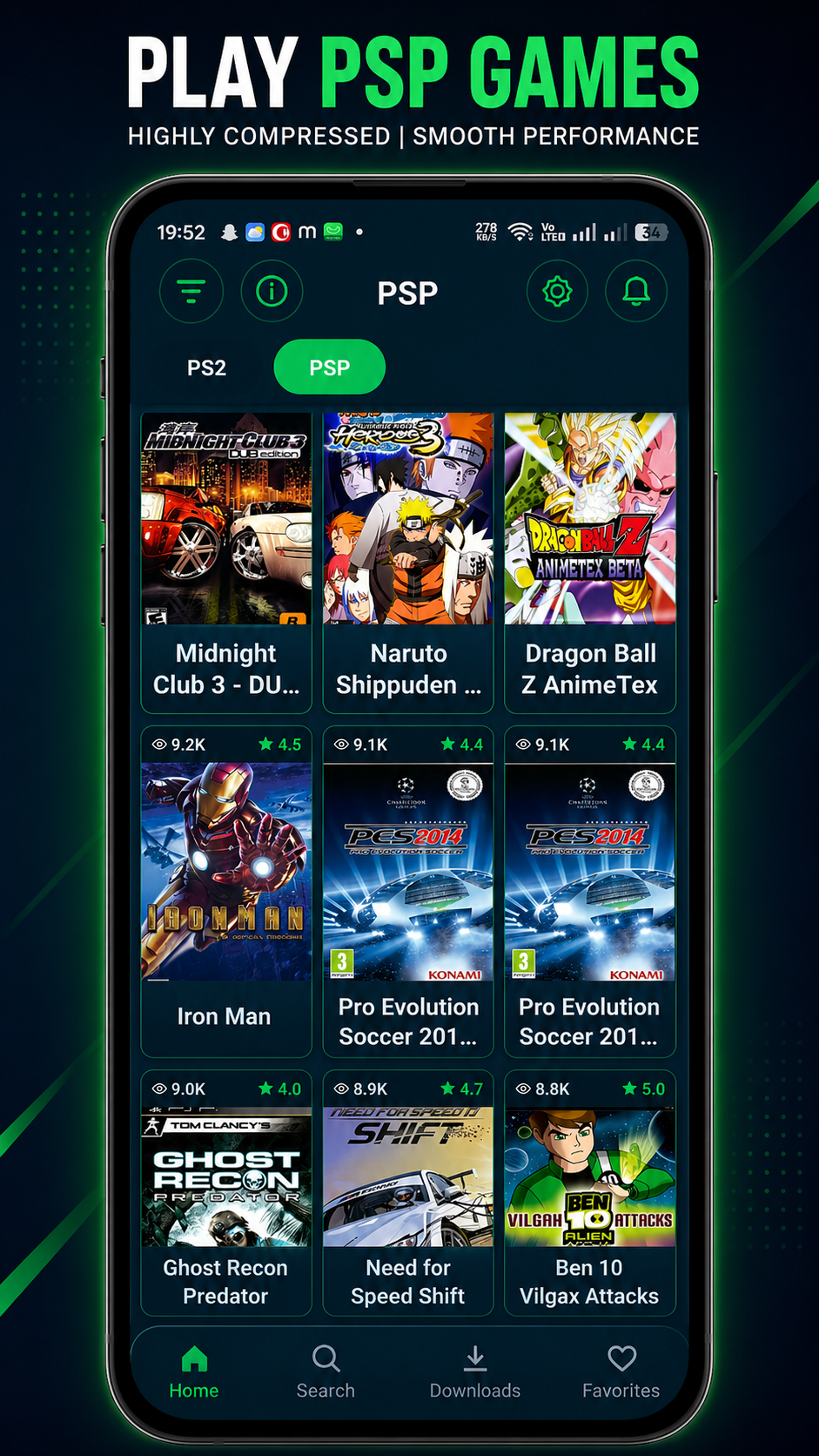 WahGames PSP ISO download home screen — free PSP games Android