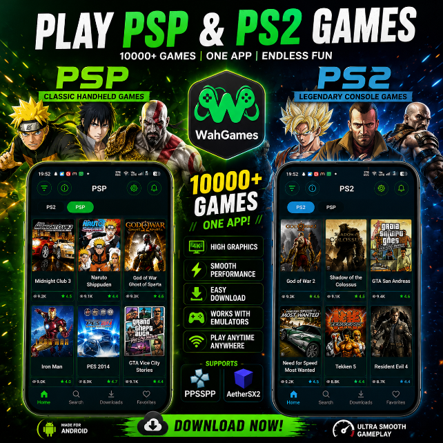 WahGames PSP PS2 Games ISO Downloader App — Download & Play Free on Android